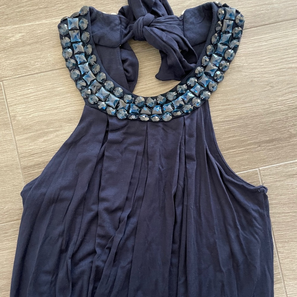 Halter Navy Blue Beaded Dress